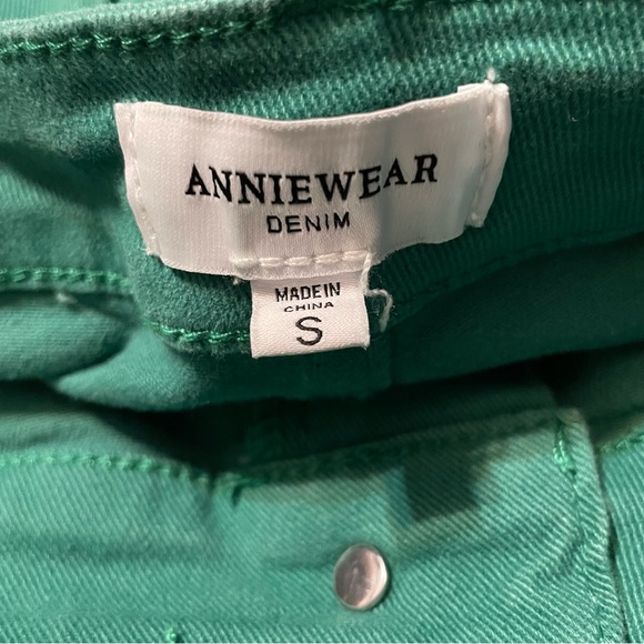 ANNIEWEAR Wide Leg Stretch High Waist Denim Pants GREEN - Picture 2 of 9